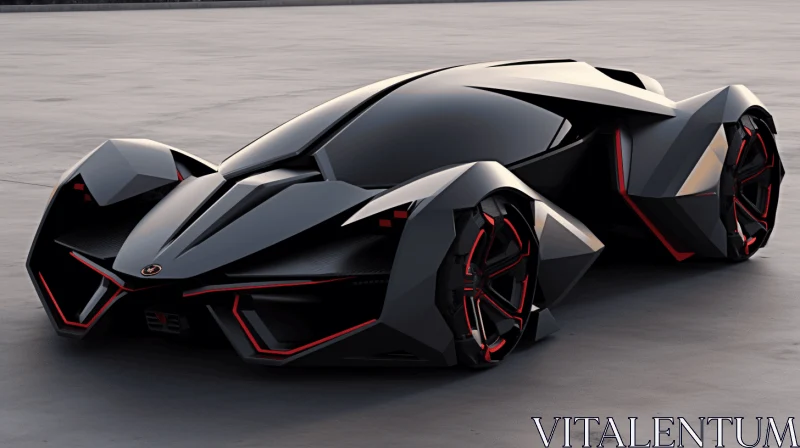 Futuristic Black and Red Car with Faceted Shapes | Organic Form AI Image