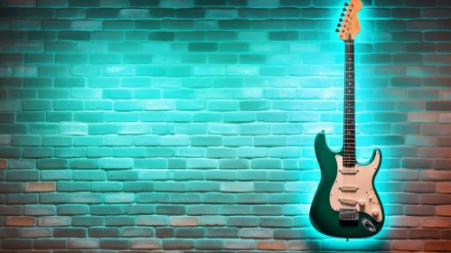 Green Electric Guitar on Brick Wall