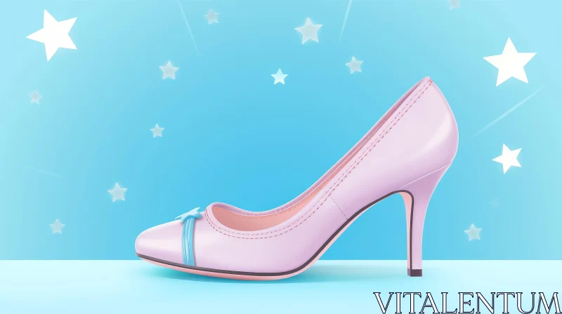 Pink High Heel Shoe on Blue Background | 3D Rendering AI Image