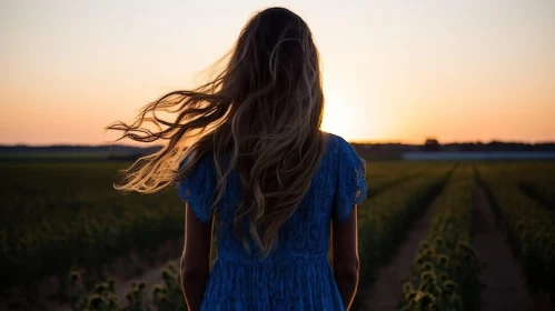 Sunset Beauty: Woman in Sunflower Field