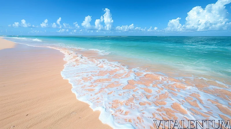 AI ART Tranquil Beach Scene with Clear Blue Water and White Sand