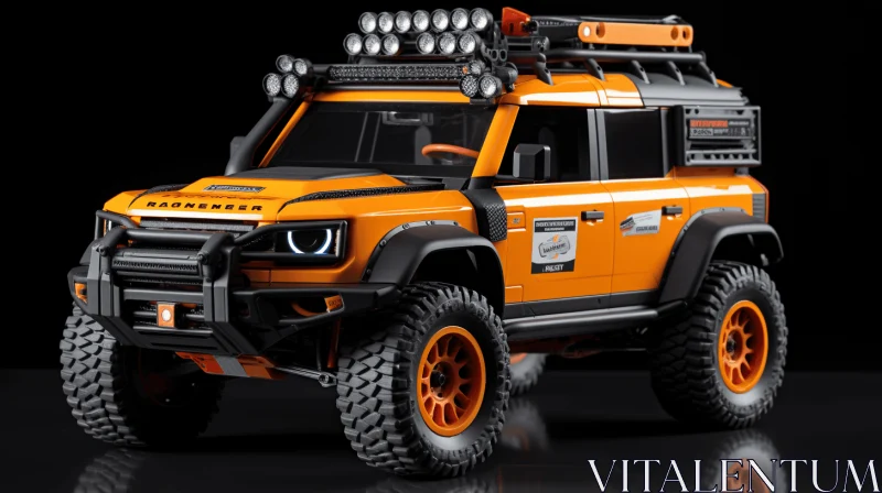 Bold and Playful Orange Land Rover Sculpture on Black Background AI Image