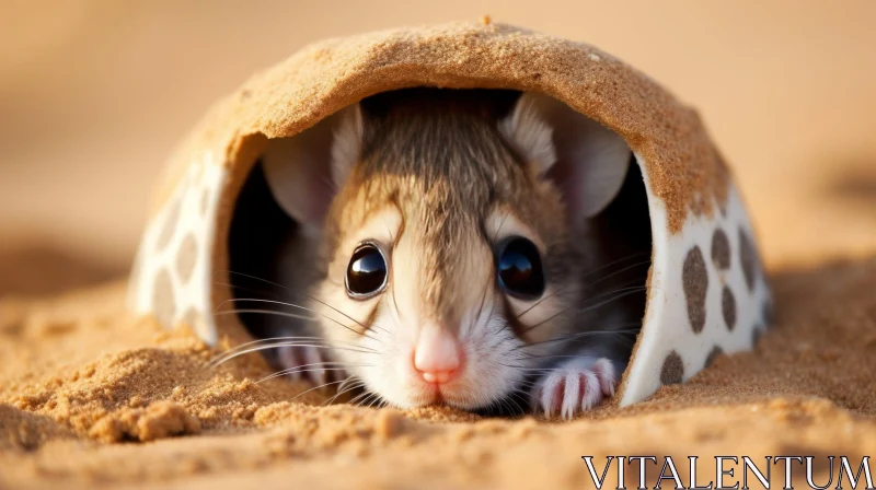 AI ART Curious Mouse Peeking out of Sand Hole