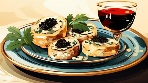 Delicious Canapes and Red Wine - Culinary Delights