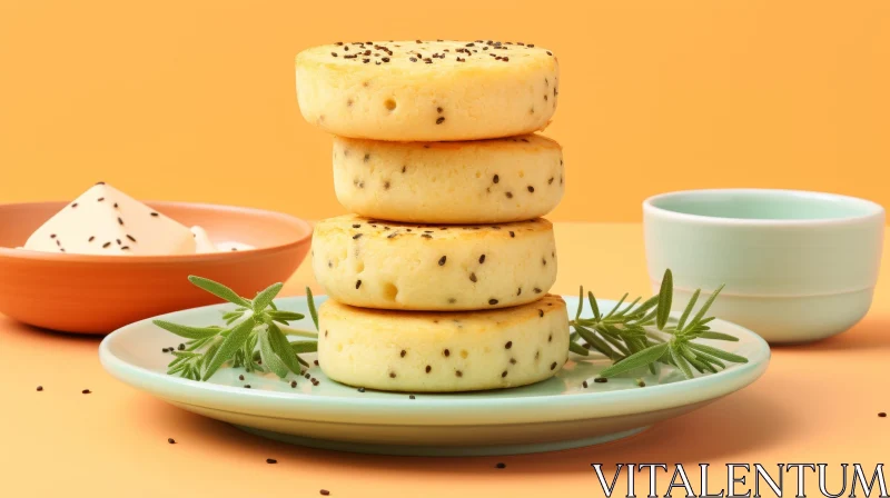 Delicious Cheese Pancakes on Green Plate AI Image