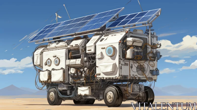 Futuristic Solar Panel Vehicle in Desert Landscape AI Image