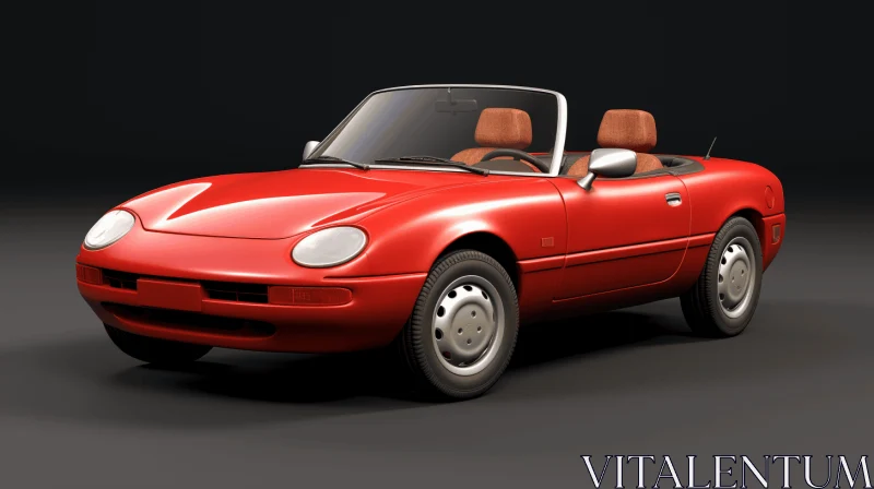 Red Retro Small Car on Gray Background - Realistic and Hyper-Detailed Rendering AI Image