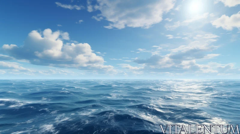 Serene Ocean Scene with Turbulent Waves and Bright Sky AI Image