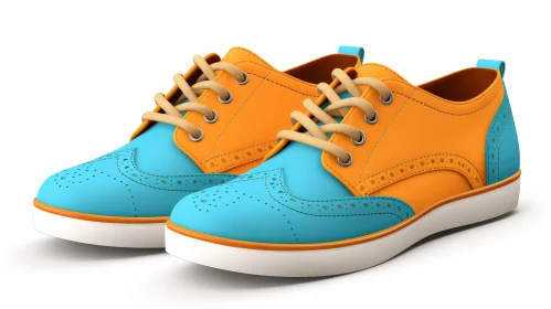 Stylish Blue and Orange Leather Shoes