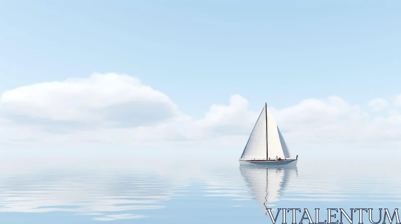 Tranquil Sailboat Scene on Calm Sea AI Image