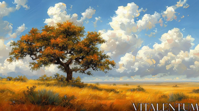Tranquil Tree Landscape Painting AI Image