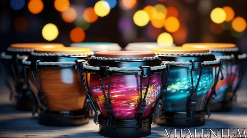 AI ART Unique Wooden Djembe Drums Arrangement