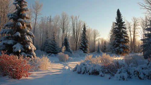 Winter Wonderland: Serene Snowscape with Sunlight and Shadows