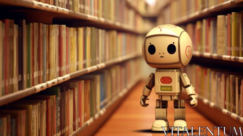 Adorable Robot in Library AI Image