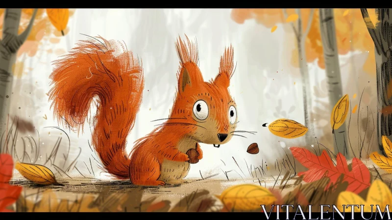 Autumn Forest Squirrel Illustration AI Image