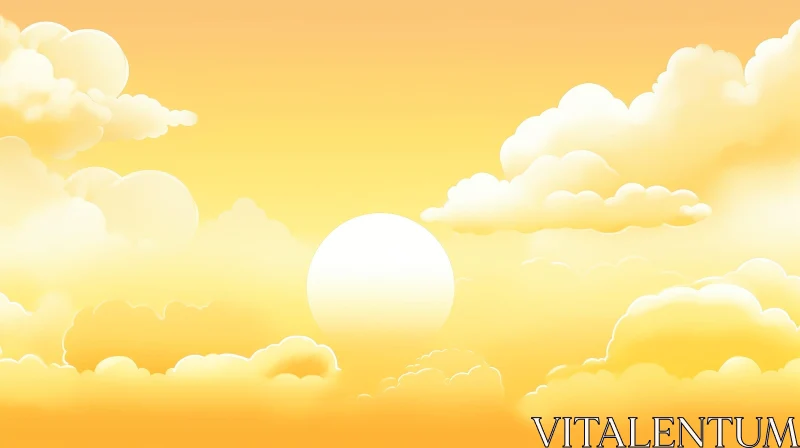 Cartoon Sunset with Orange Sky AI Image