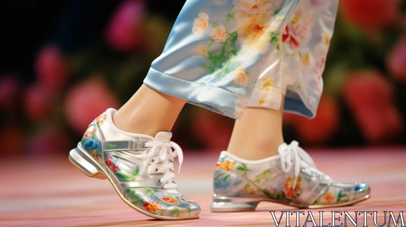 Fashion Runway: White Floral Sneakers with Colorful Design AI Image