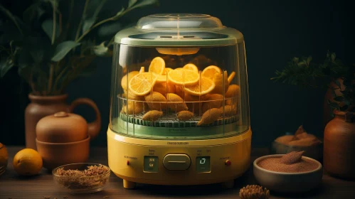 Food Dehydrator with Orange Slices and Nuts