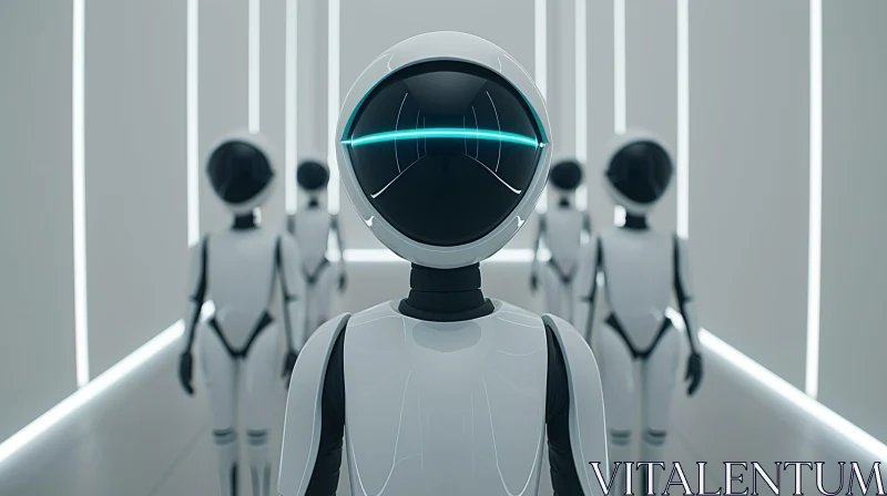 Futuristic White Robots 3D Rendering AI Image