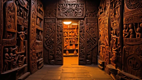 Intriguing 3D Rendering of Dark Room with Intricate Carvings