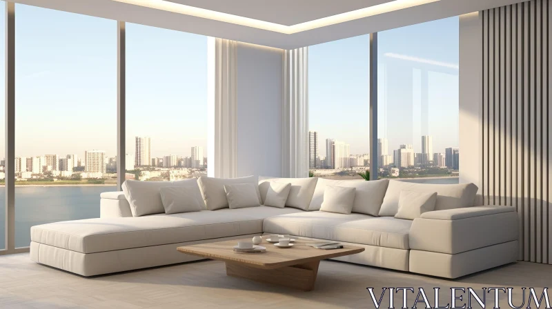 Modern Living Room with City View - Elegance and Minimalism AI Image