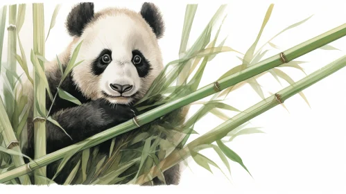 Panda Bear in Bamboo Forest Watercolor Painting