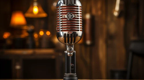 Vintage Microphone in Dimly Lit Room