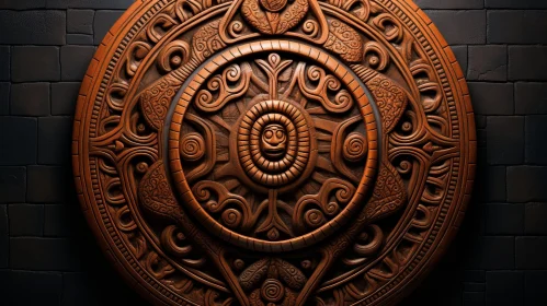 Ancient Mayan Calendar Carving - Detailed Wood Design
