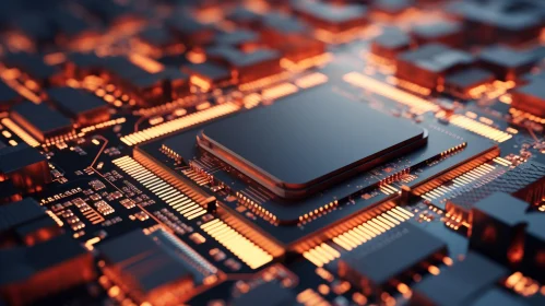 Computer Chip and Orange Circuit Board Technology Close-up AI Image