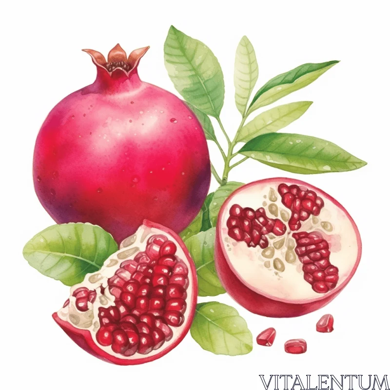 Hyper-Realistic Watercolor Illustration of a Pomegranate | Realistic Art AI Image