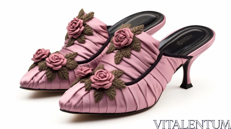 Pink Satin Mules with Black Heels - Fashion Statement AI Image