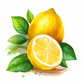 Realistic Watercolor Lemon Illustration with Detailed Rendering