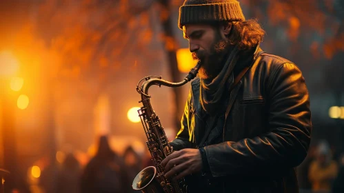 Urban Street Musician Saxophone Performance