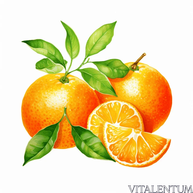 Detailed Watercolor Illustration of Ripe Oranges on White Background AI Image