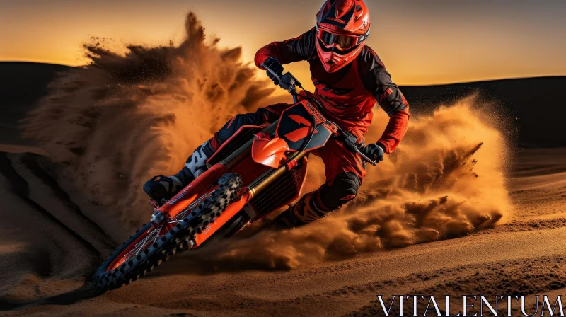 Extreme Dirt Bike Riding in Sandy Desert AI Image