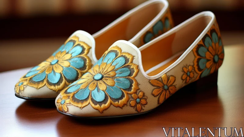 Handmade Men's Shoes with Floral Embroidery AI Image