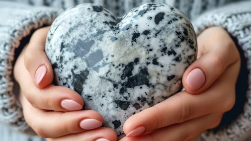Heart-Shaped Stone Held by Person | Gray Sweater | Pink and White Hands