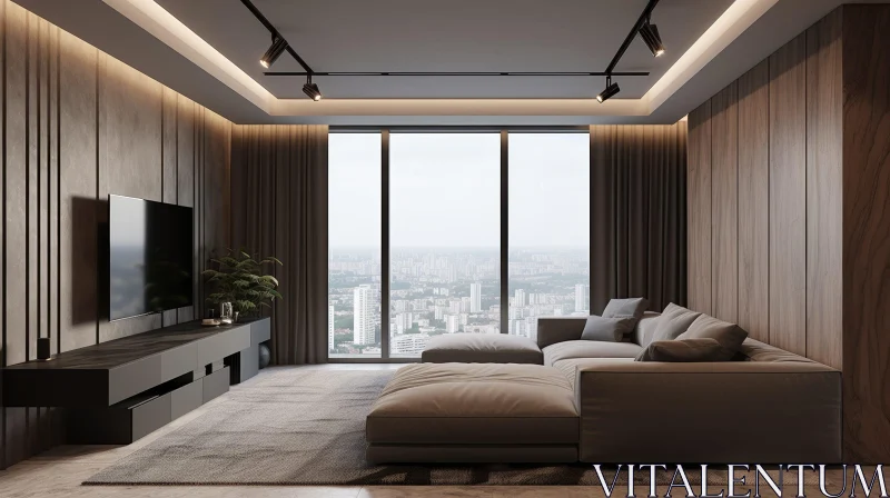 Luxurious Modern Living Room with City View AI Image