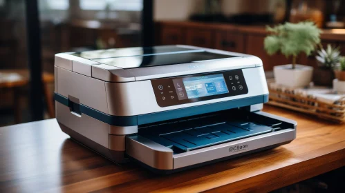 Modern Multifunctional Printer on Wooden Table