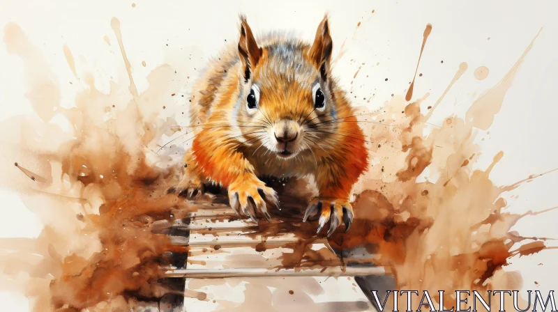 AI ART Realistic Watercolor Painting of a Curious Squirrel