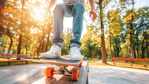 Skateboarder in Action at Sunny Skate Park