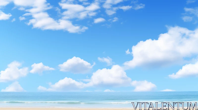 AI ART Tranquil Beach Scene with Blue Ocean and Clear Skies