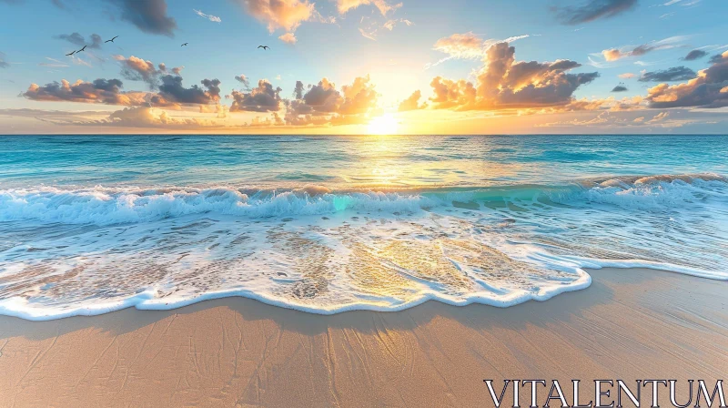 AI ART Tranquil Ocean Sunrise: A Serene Scene of Nature's Beauty