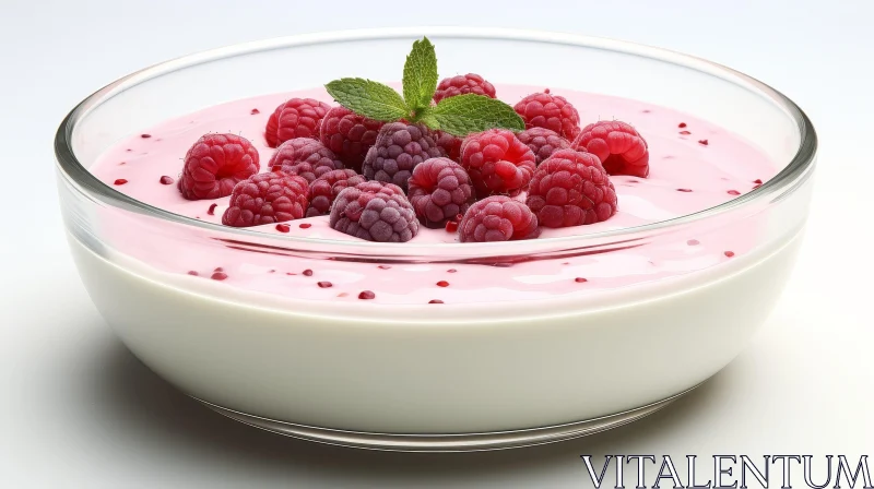 AI ART Delicious Yogurt Bowl with Raspberries and Mint | Fresh and Healthy