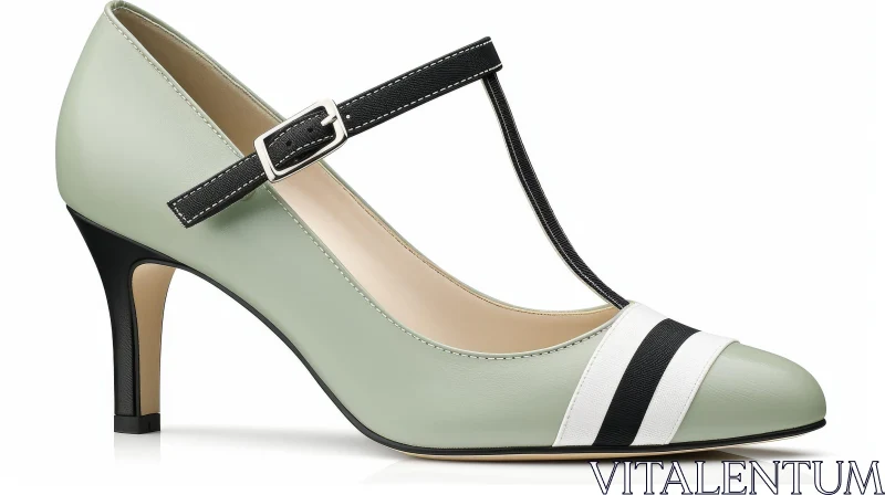 AI ART Elegant Mint Green T-Strap High Heel Shoe