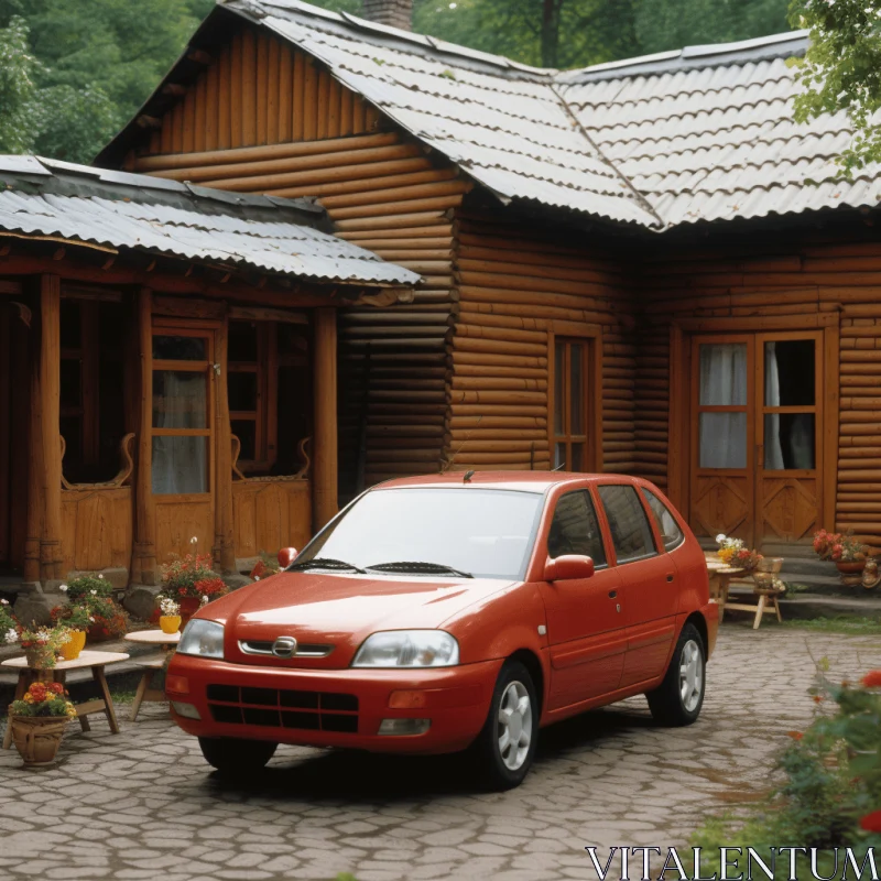 Rustic Charm: A Small Red Car with Windows XP Nostalgia AI Image