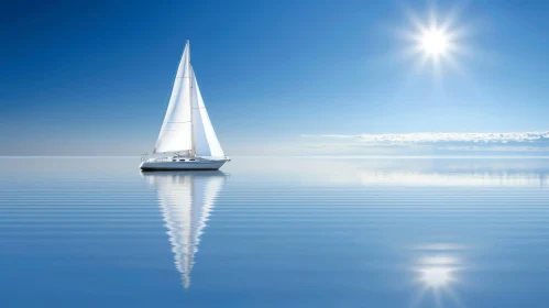 Tranquil Sailboat Scene on Calm Blue Sea