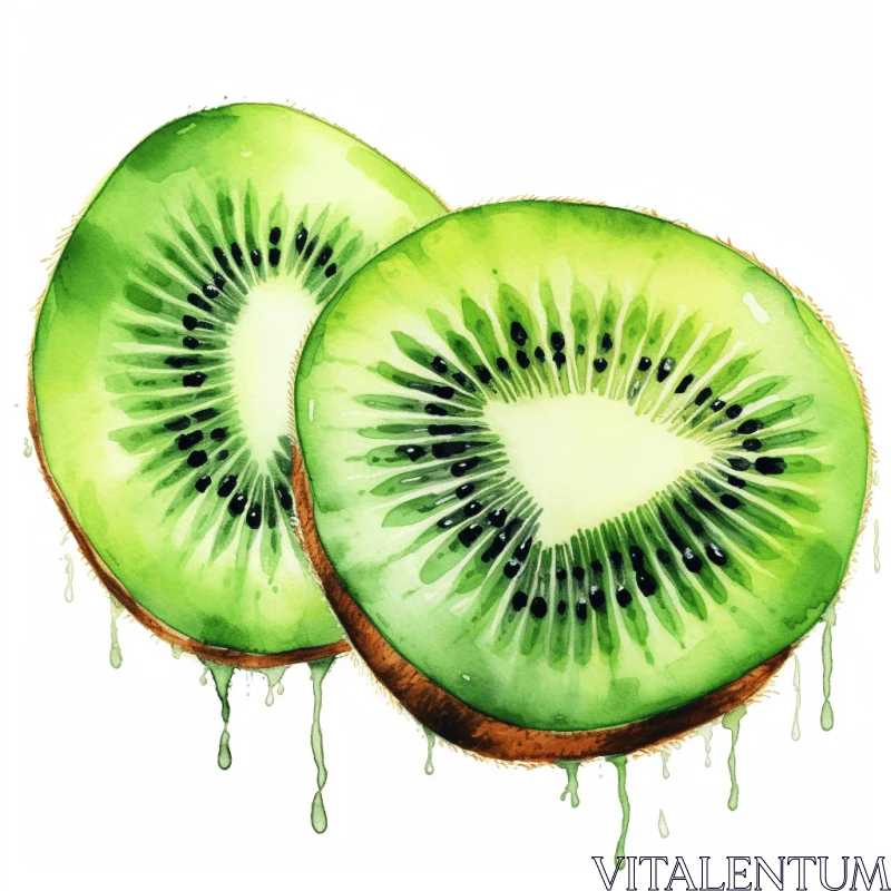 Vibrant Watercolor Painting of Kiwi Slices | Energy-Filled Illustration AI Image