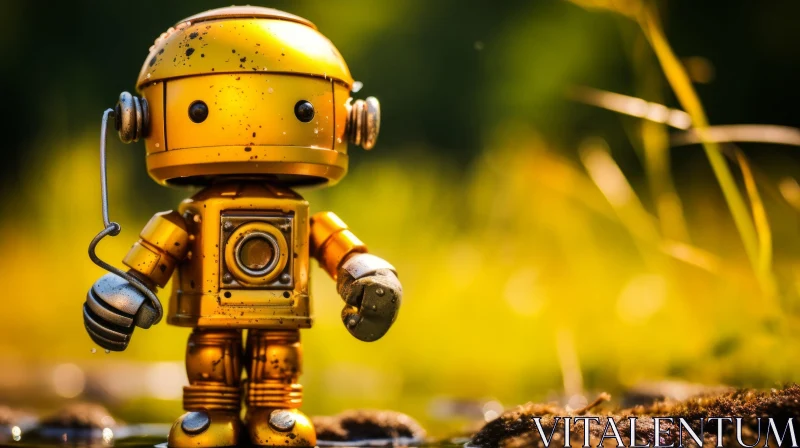 Yellow Robot in Forest - Technology meets Nature AI Image