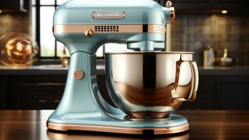 Blue and Copper Kitchen Stand Mixer on Counter